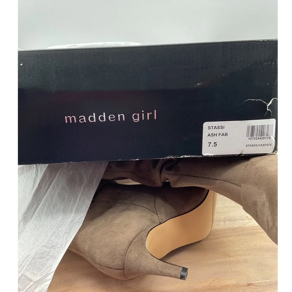 Madden girl Taupe Faux Suede Slouchy Over The Knee Pointed Toe Stiletto Boots